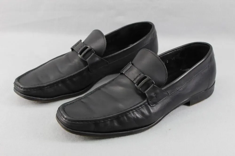 Salvatore Ferragamo All Black Leather Bit Loafers Shoes Men's 13 Dress